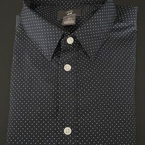 H&M Women’s Navy Slim Fit Polka Dot Button Up Shirt Size Large | Office | Casual